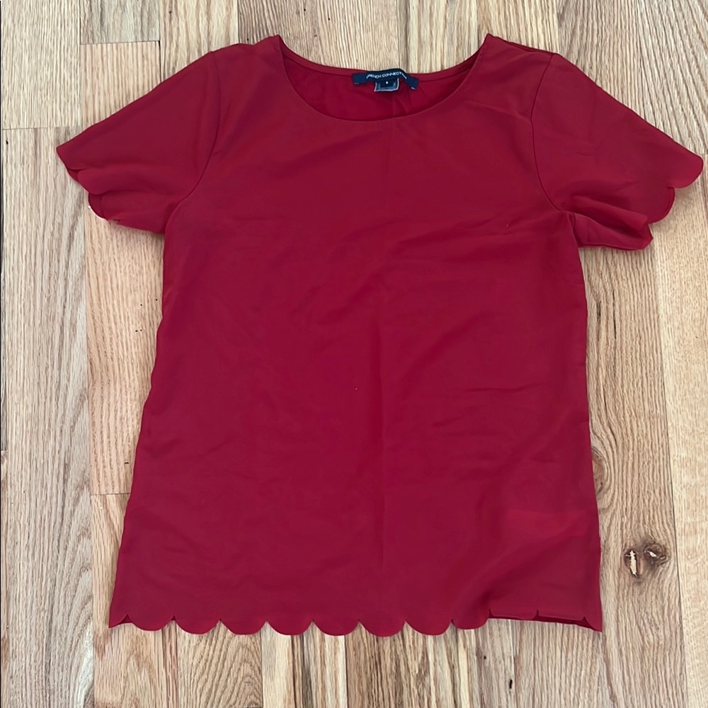 Red Scallop Hem Women's Top